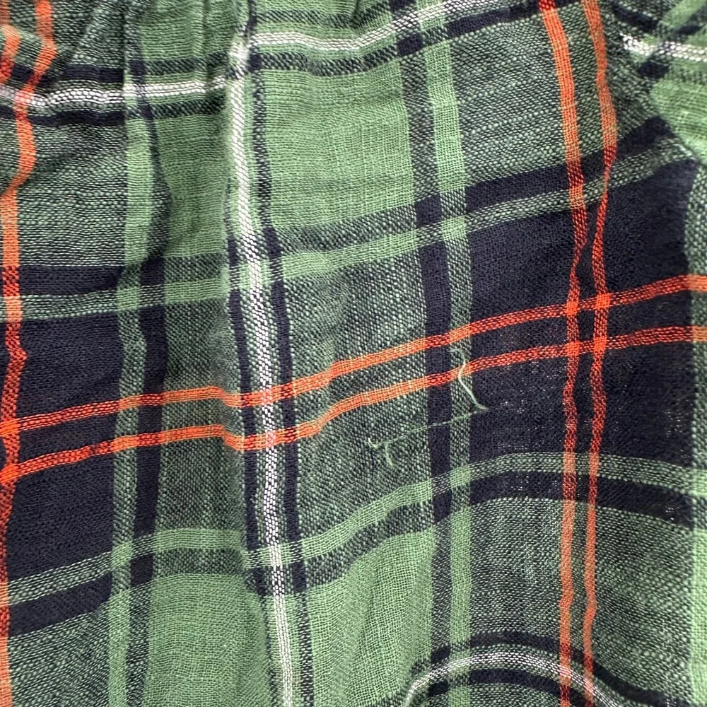 J Crew Womens Green Plaid Embroidered Cotton Gauze Split Neck Blouse‎ 0P Cottage